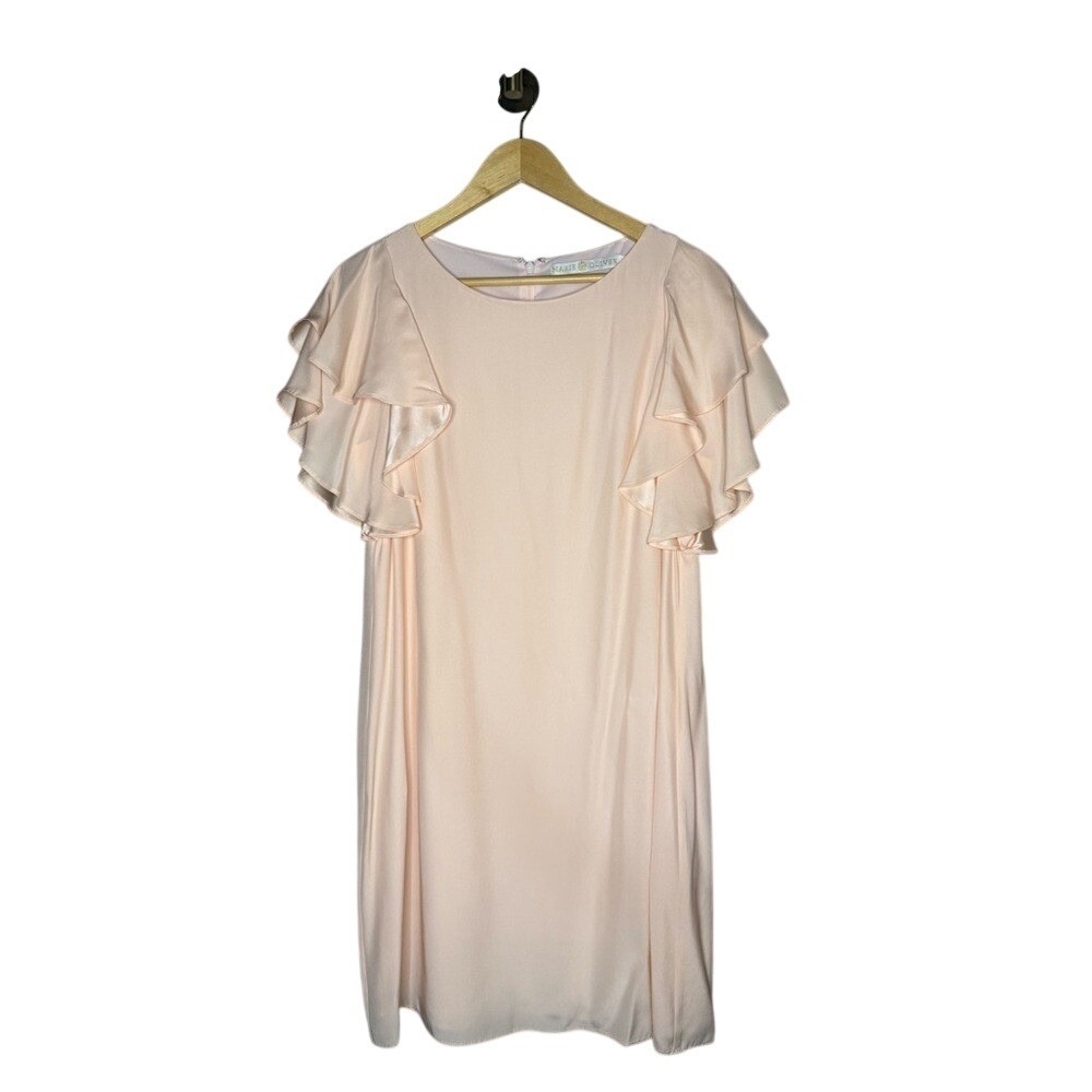 Marie‎ Oliver Silk Ruffle Sleeve Mini Dress Blush Pink Wedding Guest M